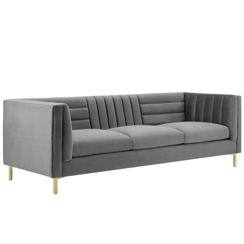 Silver Orchid Adams Channel Tufted Performance Velvet Sofa