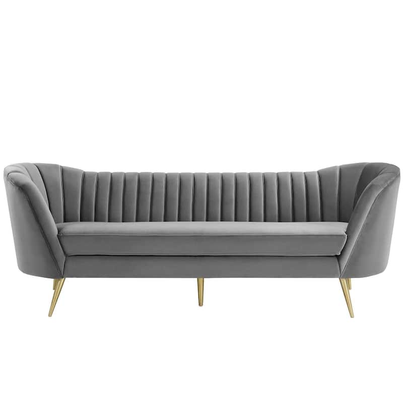 Silver Orchid Adams Vertical Channel Tufted Curved Velvet Sofa