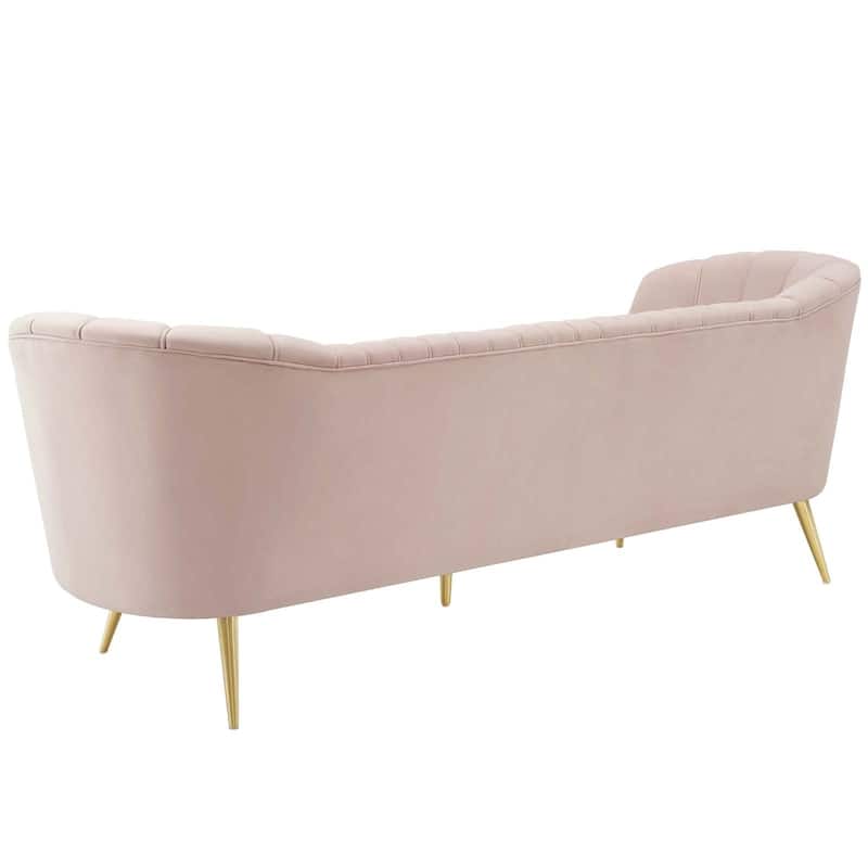 Silver Orchid Adams Vertical Channel Tufted Curved Velvet Sofa