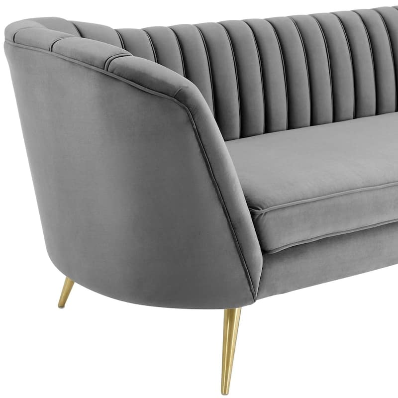 Silver Orchid Adams Vertical Channel Tufted Curved Velvet Sofa