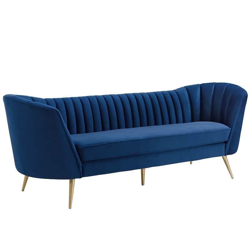 Silver Orchid Adams Vertical Channel Tufted Curved Velvet Sofa