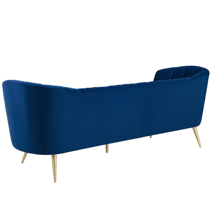 Silver Orchid Adams Vertical Channel Tufted Curved Velvet Sofa