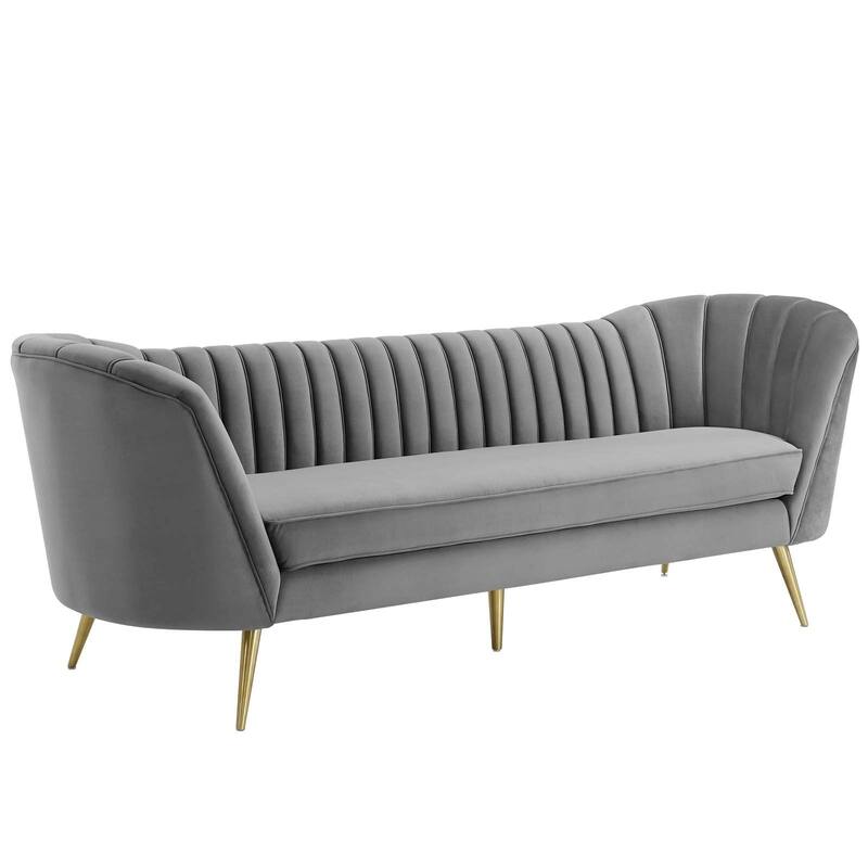 Silver Orchid Adams Vertical Channel Tufted Curved Velvet Sofa - Gray