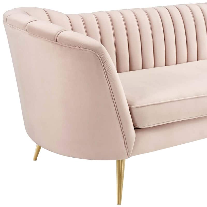 Silver Orchid Adams Vertical Channel Tufted Curved Velvet Sofa