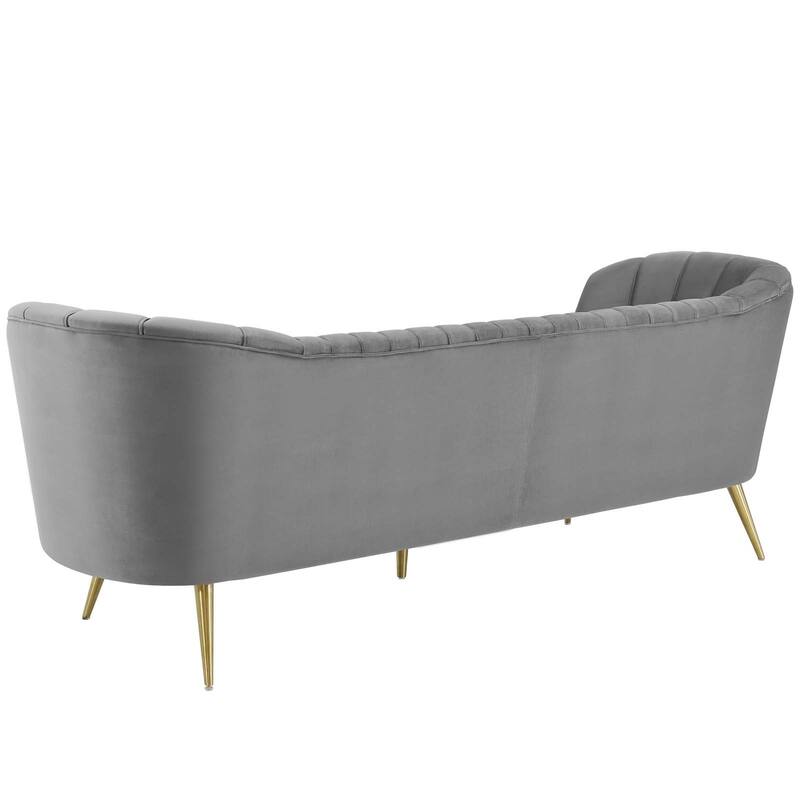 Silver Orchid Adams Vertical Channel Tufted Curved Velvet Sofa