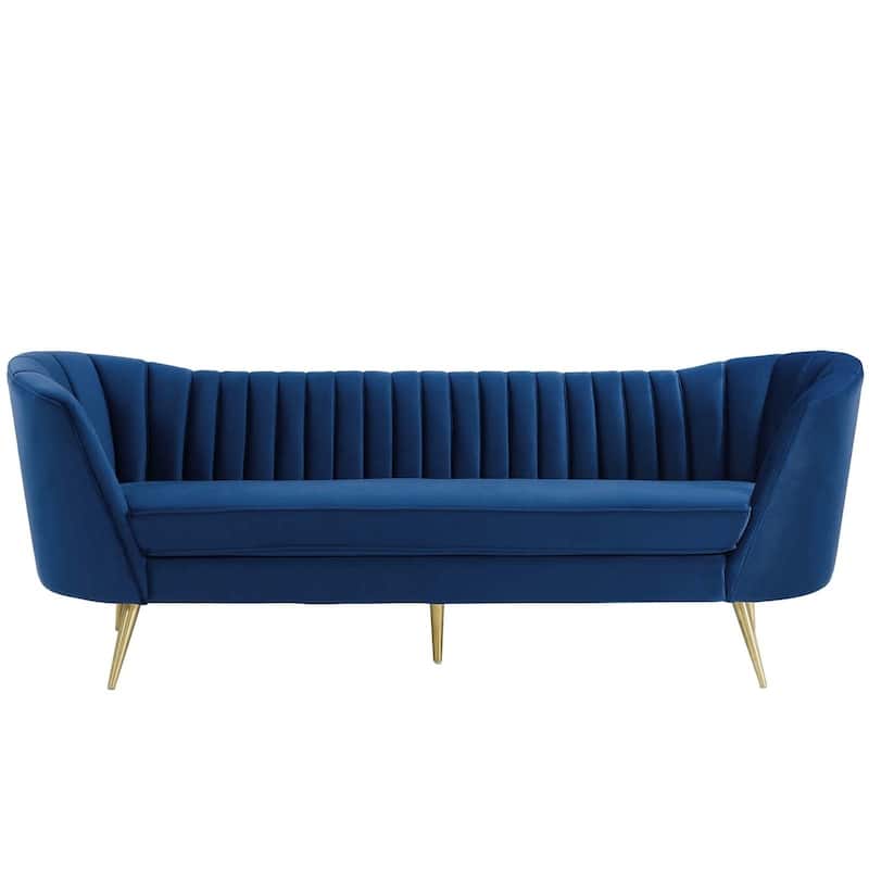 Silver Orchid Adams Vertical Channel Tufted Curved Velvet Sofa