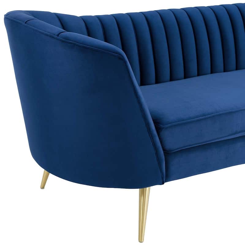 Silver Orchid Adams Vertical Channel Tufted Curved Velvet Sofa