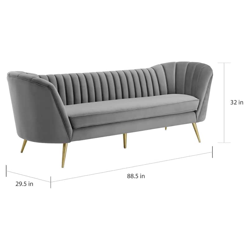Silver Orchid Adams Vertical Channel Tufted Curved Velvet Sofa