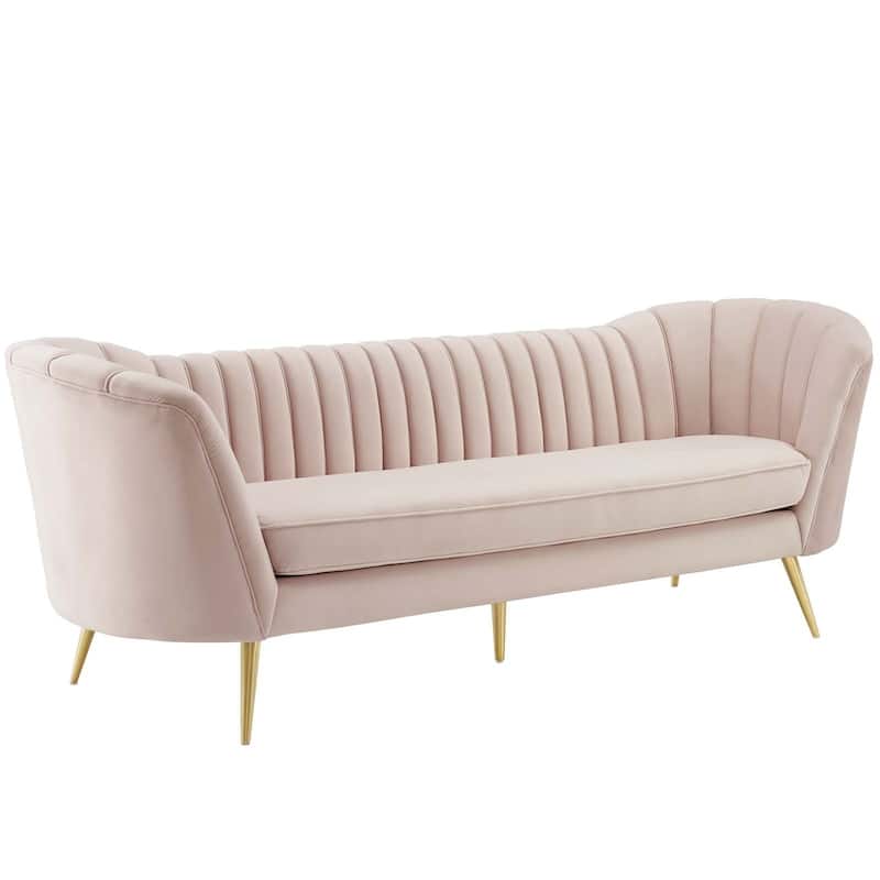 Silver Orchid Adams Vertical Channel Tufted Curved Velvet Sofa