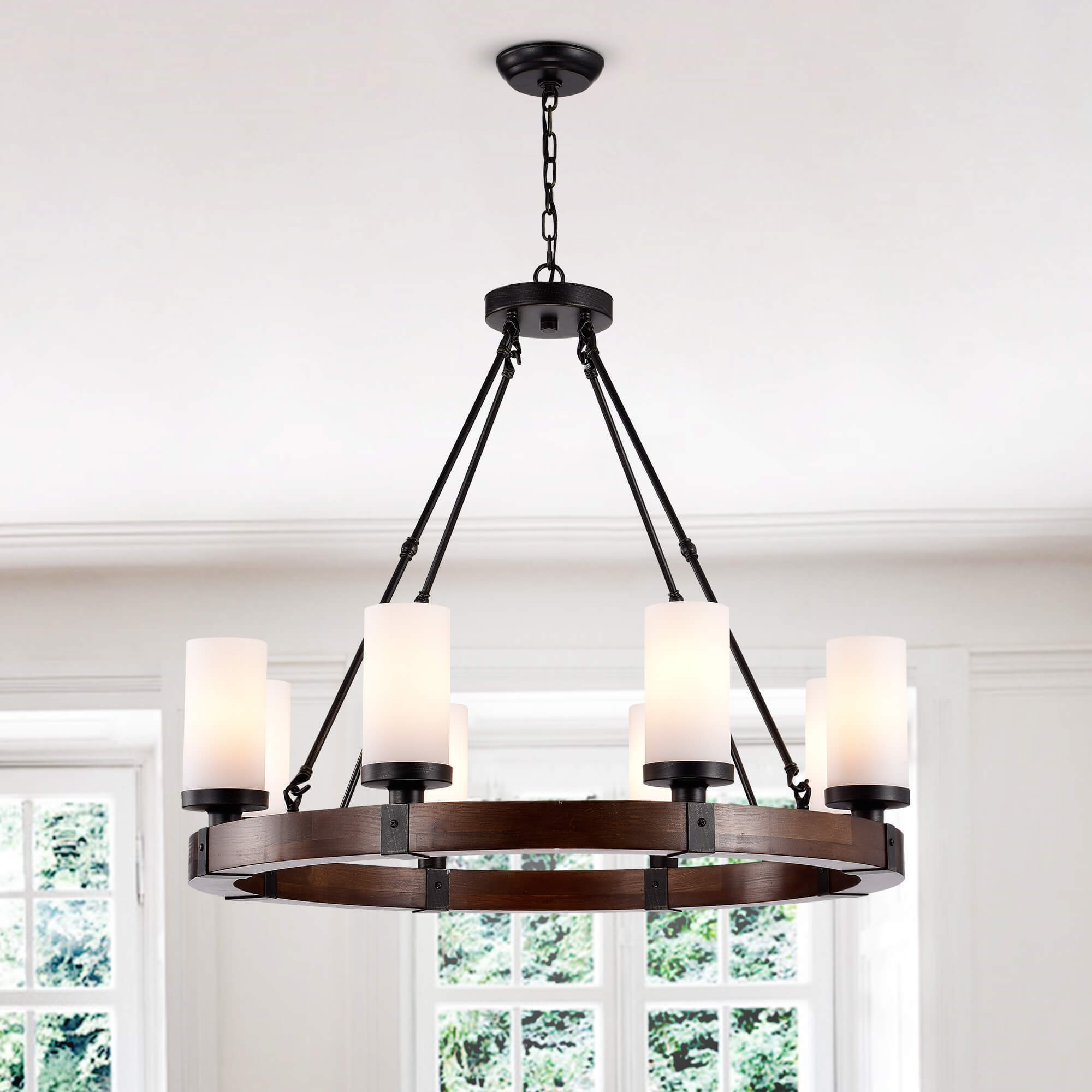 round wood chandelier