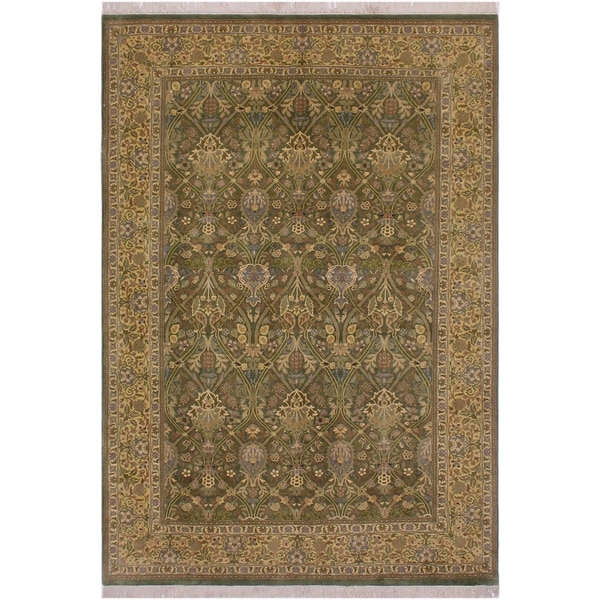Pak-Persian Tesha Green/Lt. Gold Wool Rug (6'2 x 9'0) - 6'2" x 9'0"