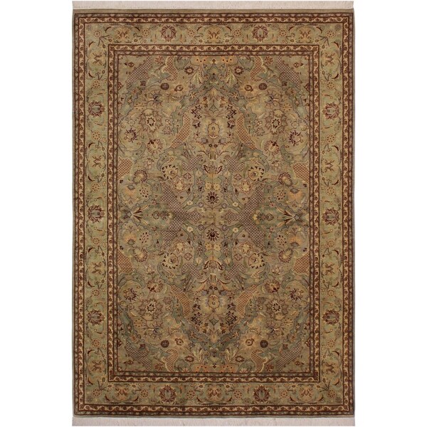 Agra Pak-Persian Anthony Lt. Green/Brown Wool Rug (6'1 x 9'3) - 6'1" x 9'3"