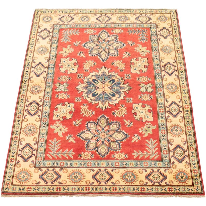 Hand-knotted Finest Gazni Copper, Cream Wool Rug - 4'11" x 6'8"/4'11 x 6'8