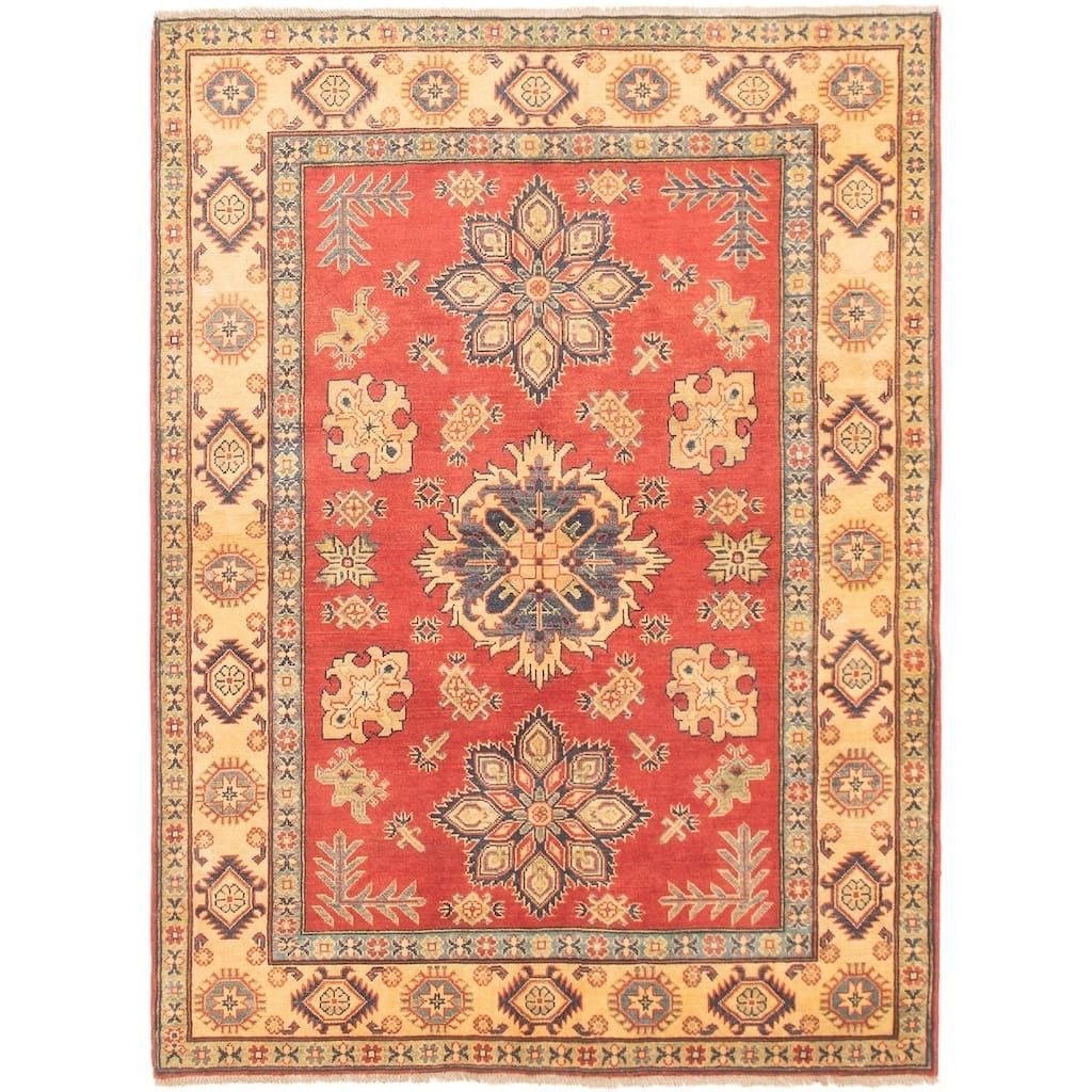 Hand-knotted Finest Gazni Copper, Cream Wool Rug - 4'11" x 6'8"/4'11 x 6'8