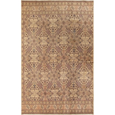 Hand-knotted Melis Vintage Brown, Ivory Wool Rug - 4'7 x 8'8/5'3" x 8'6"