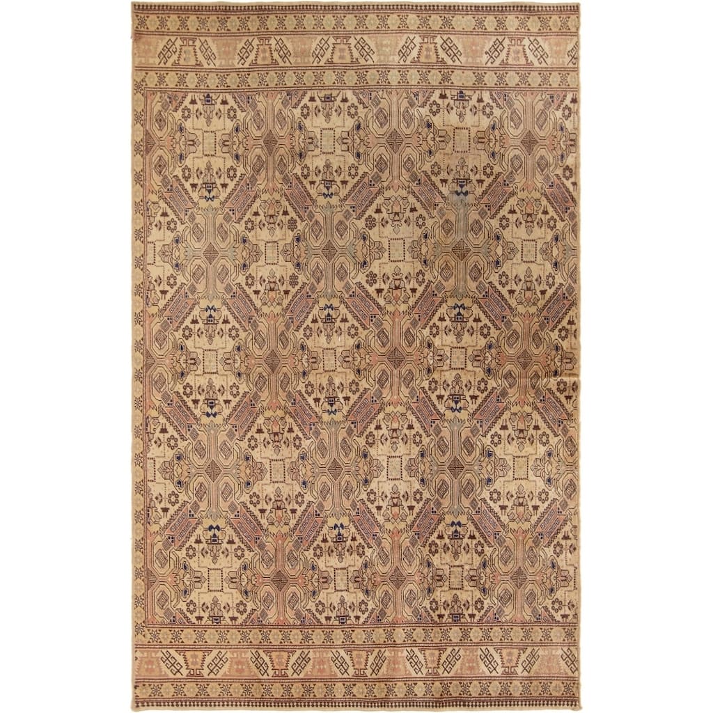 Hand-knotted Melis Vintage Brown, Ivory Wool Rug - 4'7 x 8'8/5'3" x 8'6"