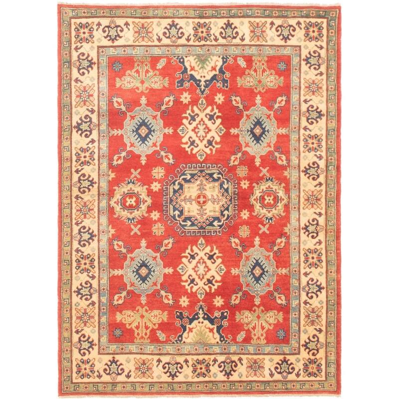 Hand-knotted Finest Gazni Copper, Cream Wool Rug - 5'0" x 6'9"/5'0 x 6'9