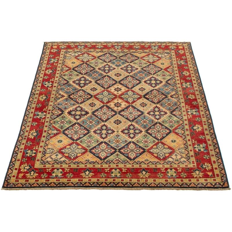 Hand-knotted Finest Gazni Navy, Red Wool Rug - 4'10 x 6'4/4'10" x 6'4"