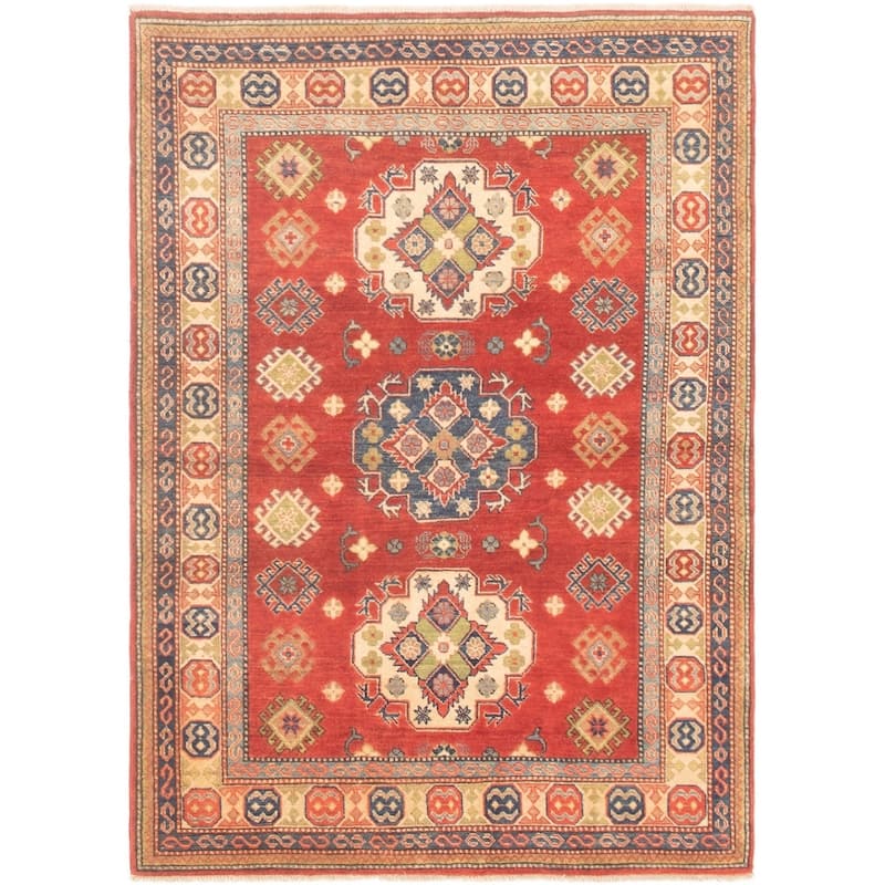 Hand-knotted Finest Gazni Cream, Copper Wool Rug - 4'10 x 6'8/4'10" x 6'8"