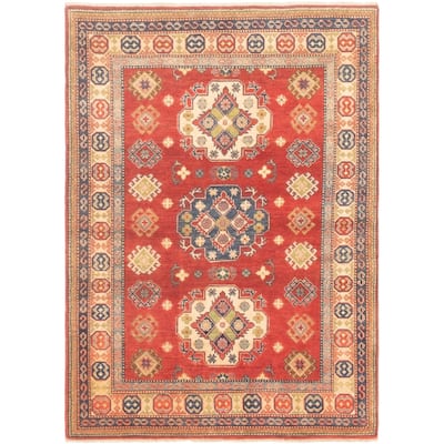 Hand-knotted Finest Gazni Cream, Copper Wool Rug - 4'10 x 6'8/4'10" x 6'8"