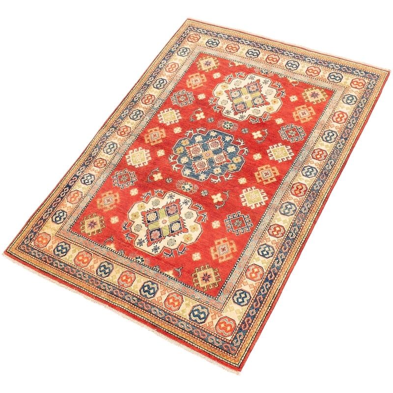 Hand-knotted Finest Gazni Cream, Copper Wool Rug - 4'10 x 6'8/4'10" x 6'8"