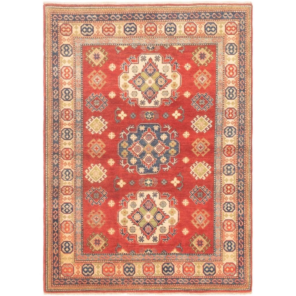 Hand-knotted Finest Gazni Cream, Copper Wool Rug - 4'10 x 6'8/4'10" x 6'8"