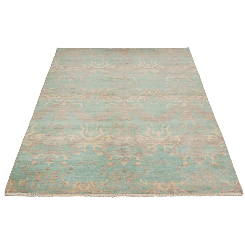 Hand-knotted Finest Ushak Cyan Wool Rug - 6'8 x 9'10/6'8