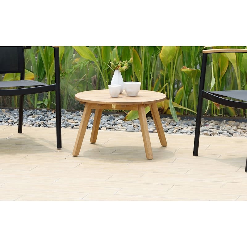 Amazonia Zanzibar Round Side Table with Teak Finish - 13'' H x 20'' L x 20'' W