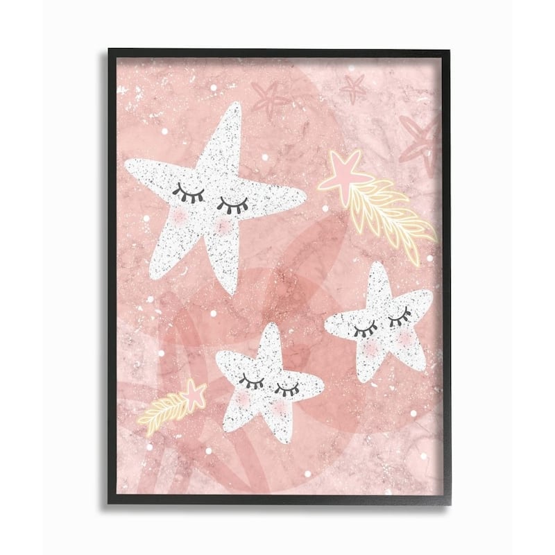 Stupell Blush Pink Speckled Polka Dot Stars With Eyelashes Framed Art 