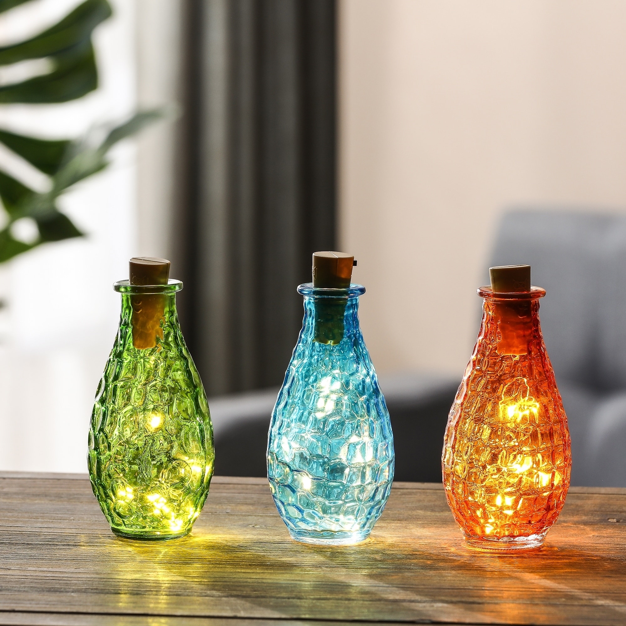 Shop 3pc Glass Bottles With Led String Lights Free Shipping On