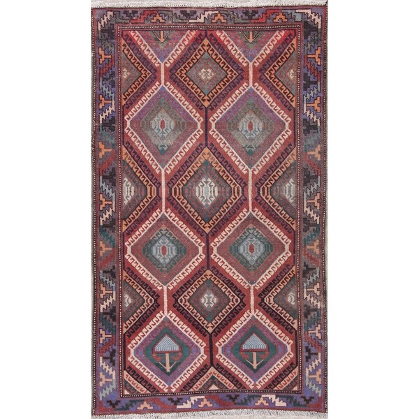 Bakhtiari Persian Diamond Wool Hand-Knotted Oriental Area Rug - 7'3" x 4'2"