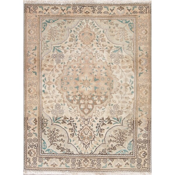 Vintage Persian Wool Tabriz Hand-Knotted Muted Oriental Area Rug - 4'6" x 3'5"