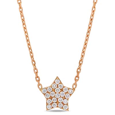 Miadora 18k Rose Gold 1/8ct TDW Diamond Clustered Star Station Necklace