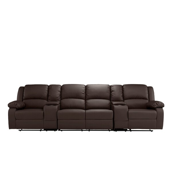 Metal Faux Leather Home Theatre Reclining 4 Seat Sofa