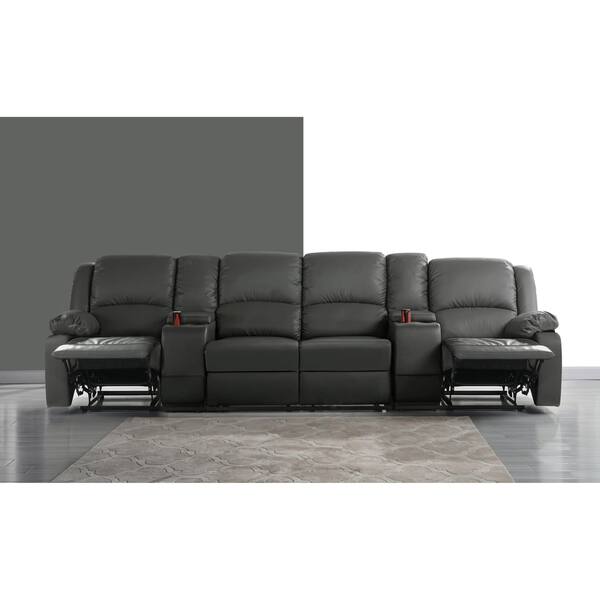 Shop Metal Faux Leather Home Theatre Reclining 4 Seat Sofa Free