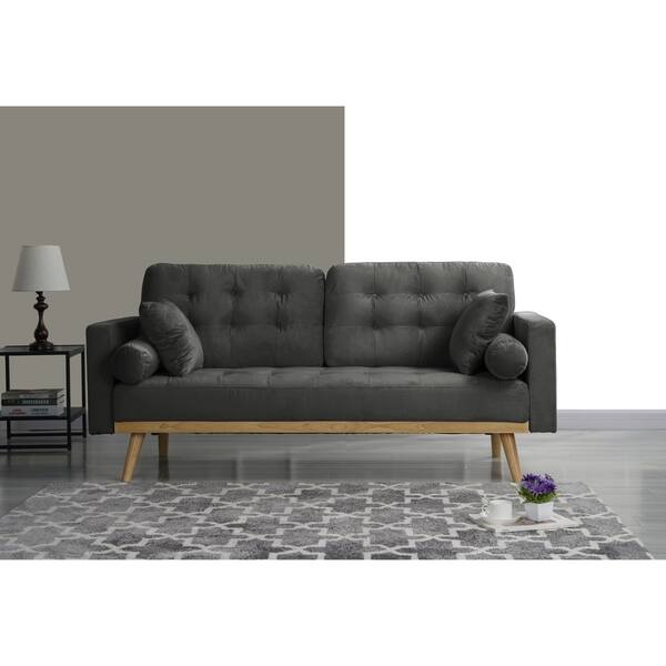 Shop Mid Century Velvet Foam Fill Natural Wood Upholstered Tufted