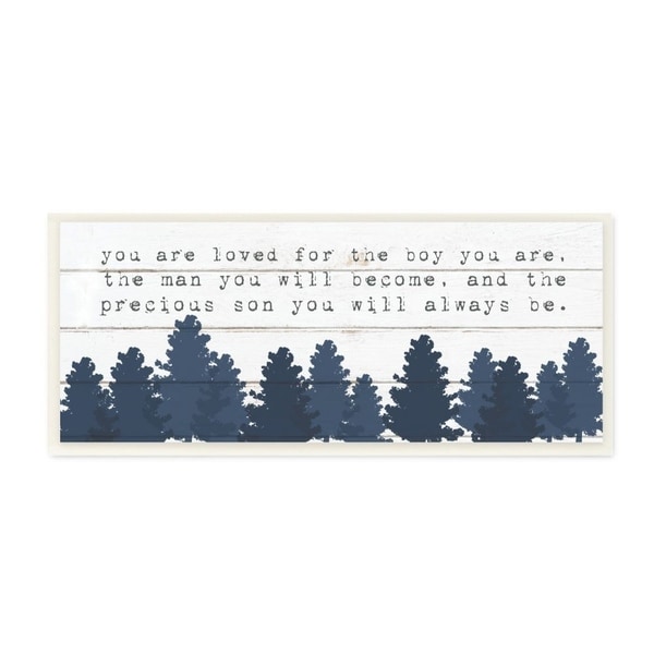The Kids Room by Stupell You Are Loved For The Precious Son You Are Navy Blue Forest Wall Plaque Art, 7x17, Proudly Made in USA
