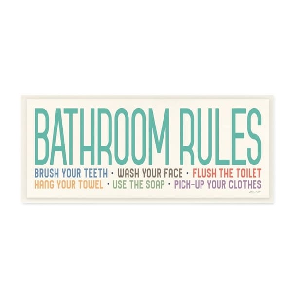 The Stupell Home Decor Teal Red Orange Green and Purple Bathroom Rules Wall Plaque Art, 7x17, Proudly Made in USA - 7 x 17