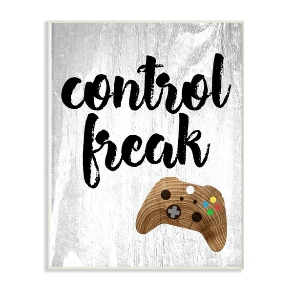 The Kids Room by Stupell Control Freak Wood Texture Sign with Video Game Controller Wall Plaque Art, 10x15, Proudly Made in USA