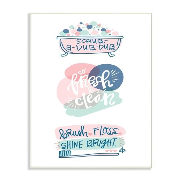 The Stupell Home Decor Pink and Blue Scrub A Dub Dub with Bath Tub and Toothbrush Wall Plaque Art, 10x15, Proudly Made in USA