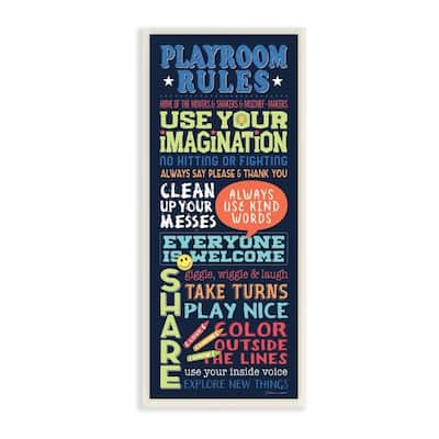 Stupell Playroom Rules Colorful Typography Navy Blue Green and Red Wall Plaque Art, 7x17, Proudly Made in USA - 7 x 17
