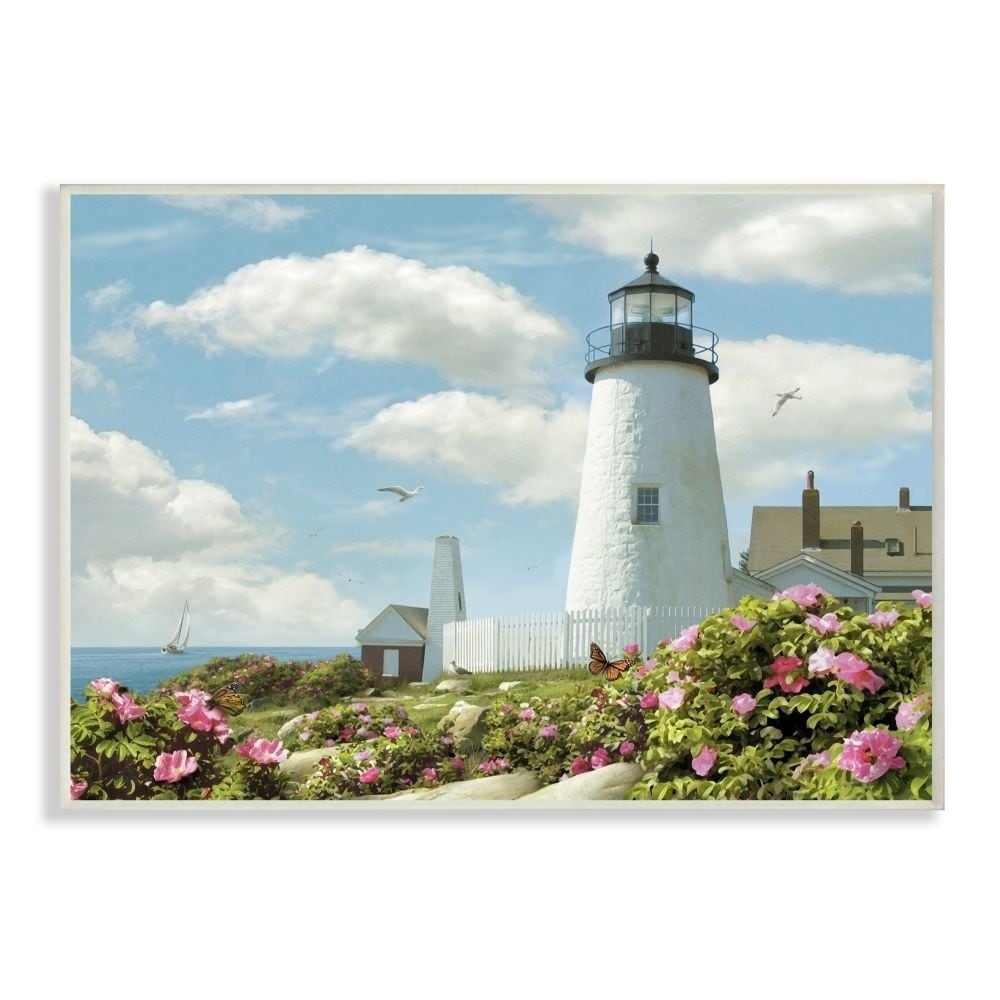 Decor wall hanging plaque/picture Nautical symbols ocean seaside lighthouse 
