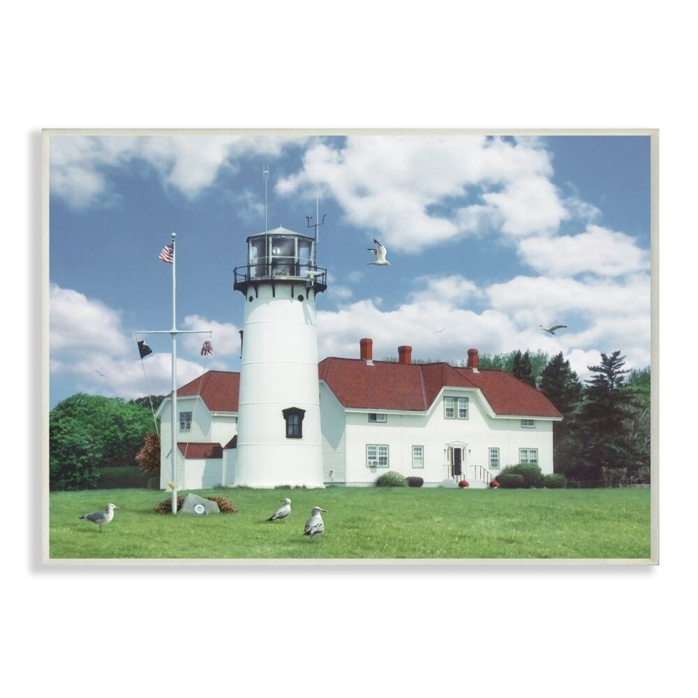 The Stupell Home Decor Chatham Lighthouse Bright Green Hill Blue Sky And Red Roof Wall Plaque Art 10x15 Proudly Made In Usa On Free Shipping Orders Over Bright Green Hill Blue Sky And Red Roof