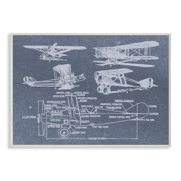 The Stupell Home Decor Slate Blue Distressed Vintage Airplanes Diagram Blueprint Wall Plaque Art, 10x15, Proudly Made in USA