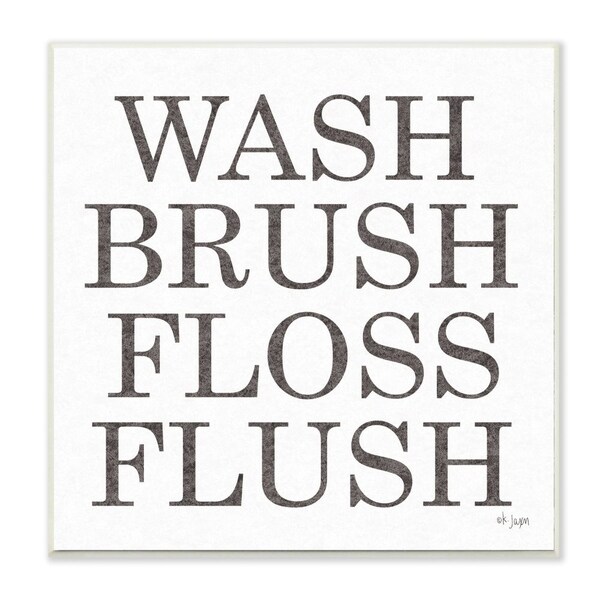 The Stupell Home Decor Wash Brush Floss Flush Soft Grey Textured Typography Wall Plaque Art, 12x12, Proudly Made in USA