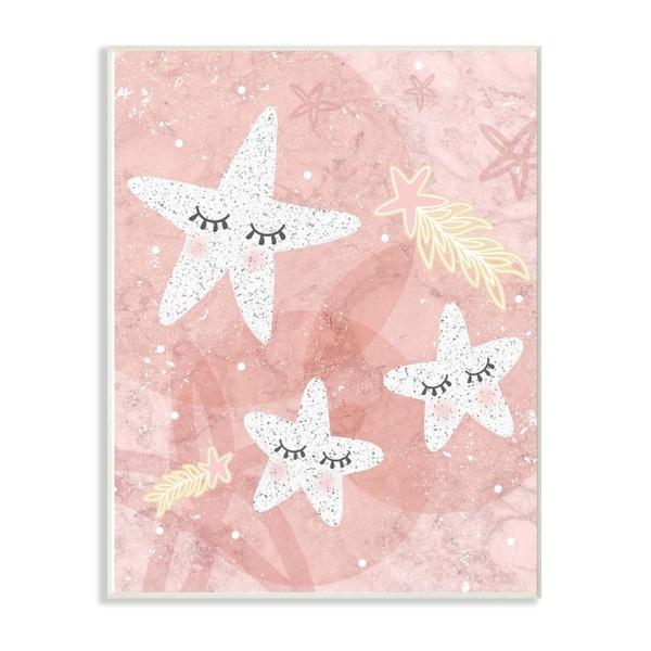 The Kids Room by Stupell Blush Pink Speckled Polka Dot Stars With Eyelashes Wall Plaque Art, 10x15, Proudly Made in USA