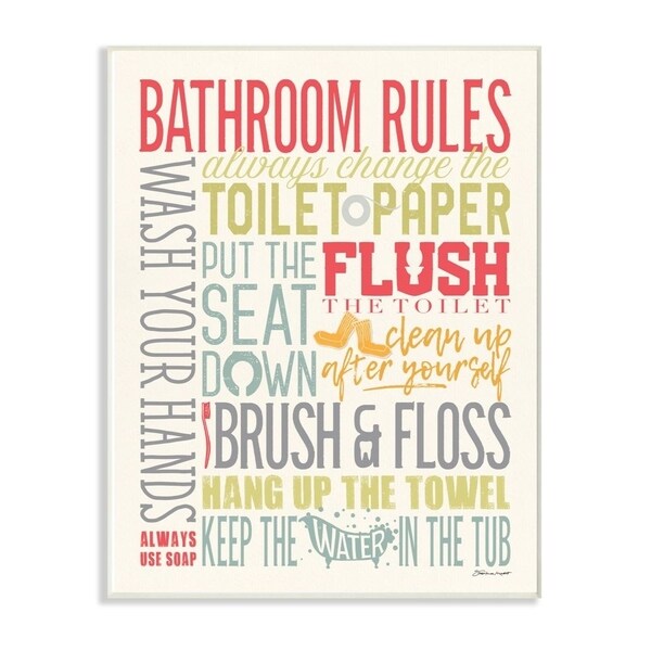Porch & Den 'Bathroom Rules' Colorful Typography Wall Plaque Art - 10x15