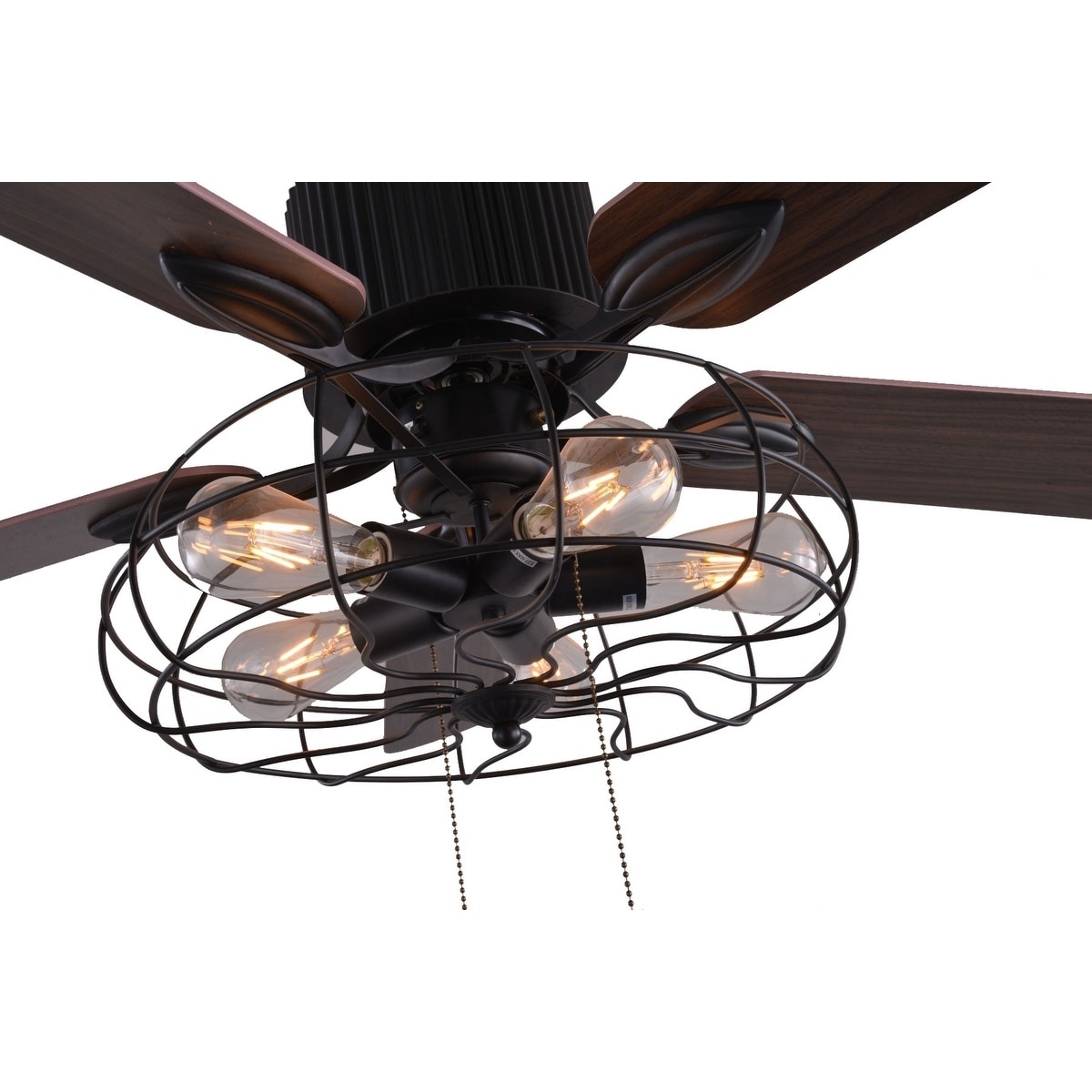 Black Industrial Ceiling Fan With Remote Control 5 Wood Reversible Blades Pull Chains