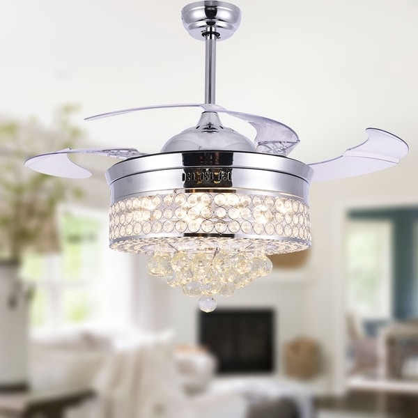Shop Unique Caged Ceiling Fan with Remote, LED light, Retractable Blades - 42 inches - On Sale ...