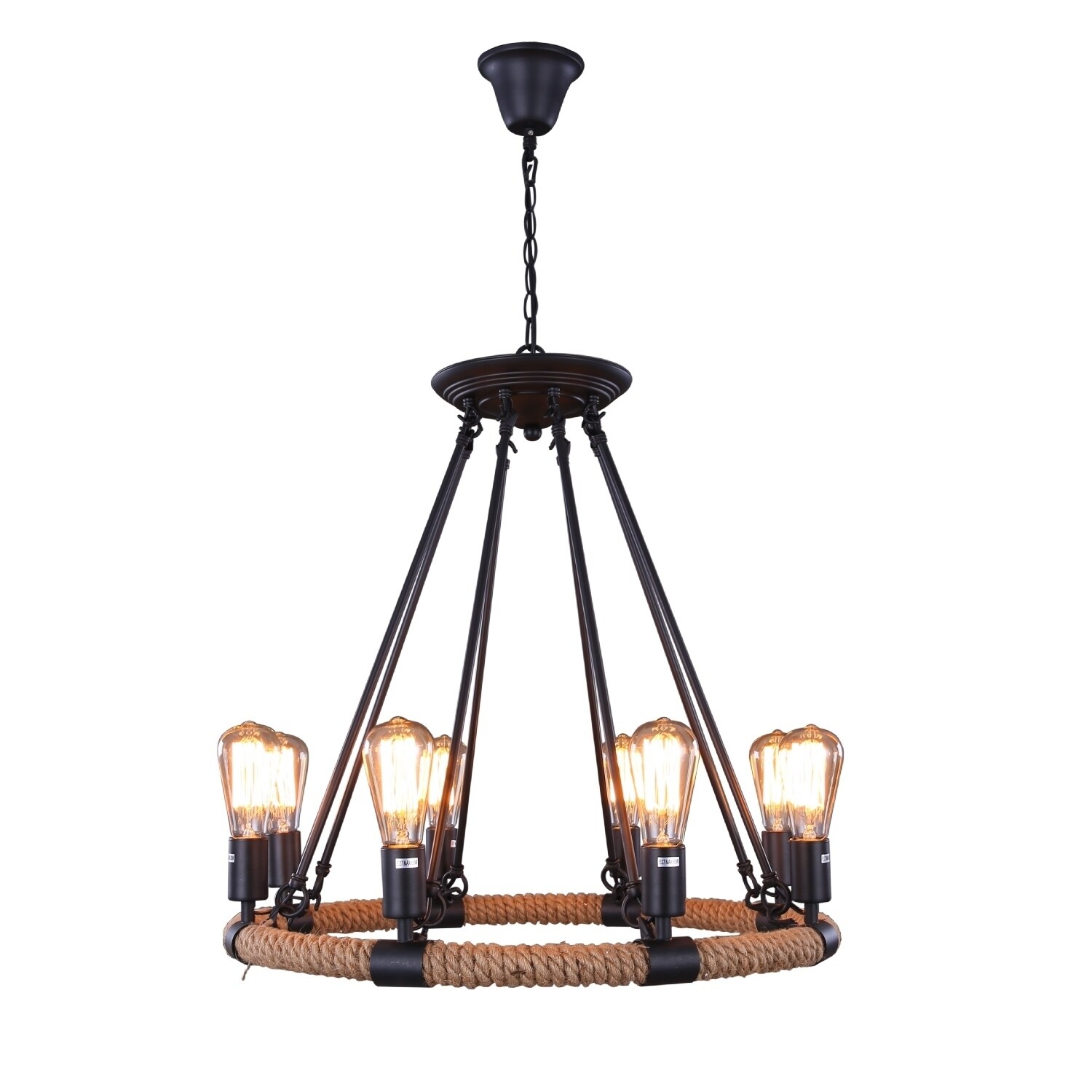 Rustic 8-Light Hemp Rope Chandelier Pendant Island Lights - 25 (7 to 10 - Black - Drum - Selectable - Metal - Assembly Required - Hardwired - - Chandeliers For Bedrooms by Overstock.com